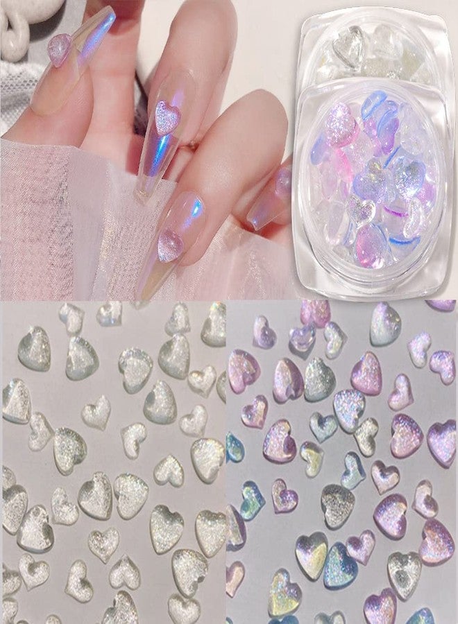 BASEMMAHER 2 Jars Heart Nail Art Charms, Mixed Size Crystal Jewelry 3D Shiny Aurora Love Hearts Nails Gems Rhinestones for Women Valentine's Day Acrylic Nail Decoration Supplies, Craft DIY Accessories - Image 1